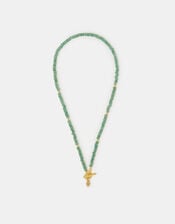 14ct Gold-Plated Healing Stone Bead T-Bar Necklace, Green (GREEN), large