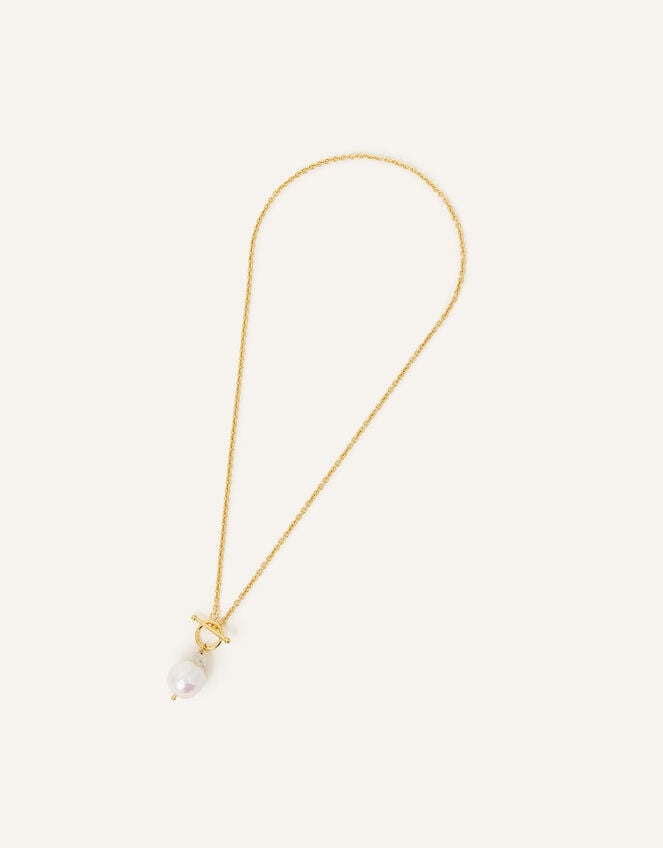 14ct Gold-Plated Baroque Pearl Rope Chain Necklace, , large