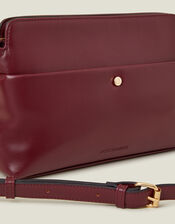Faux Leather Small Cross-Body Bag, Red (BURGUNDY), large