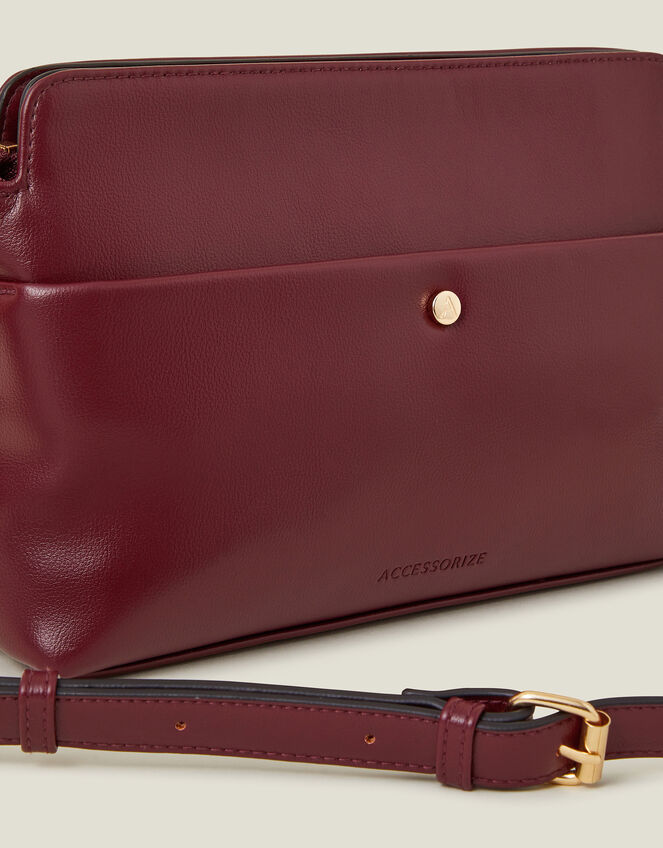 Faux Leather Small Cross-Body Bag, Red (BURGUNDY), large