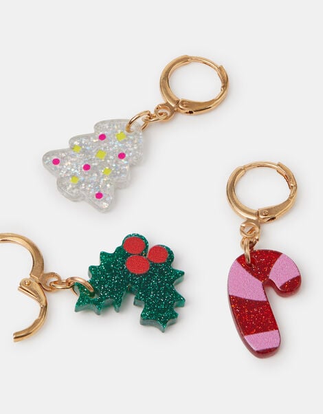 3-Pack Resin Christmas Hoop Earrings, , large