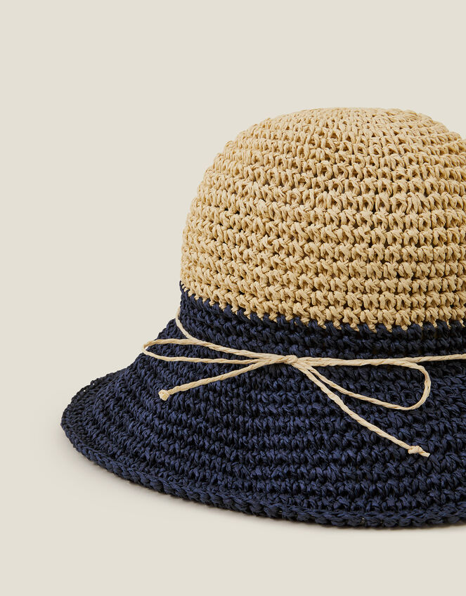 Two-Tone Straw Bucket Hat Navy, , large