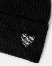 Embellished Heart Beanie Hat, , large