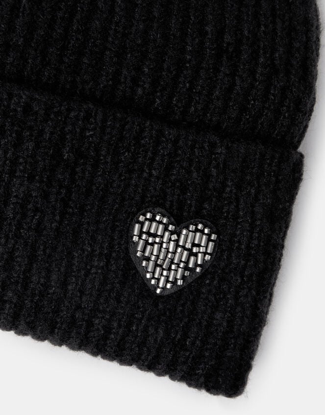 Embellished Heart Beanie Hat, , large