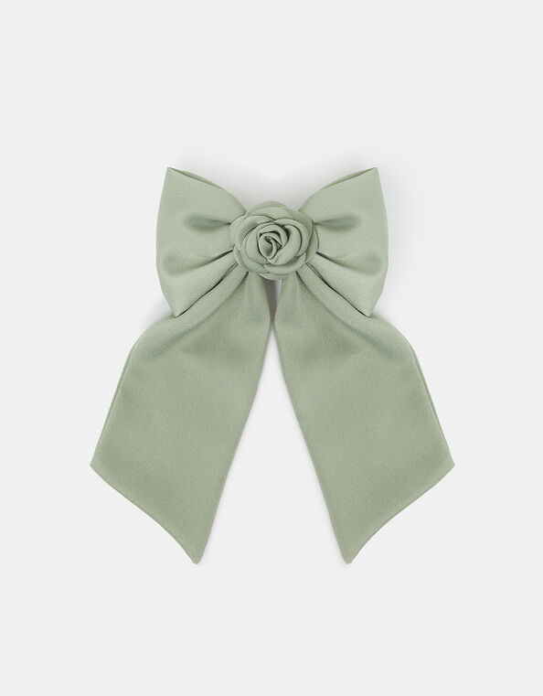 Corsage Bow Barrette Hair Clip Green, , large