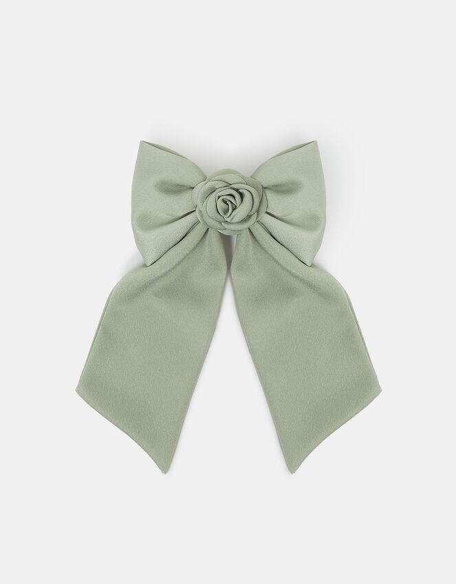 Corsage Bow Barrette Hair Clip Green, , large