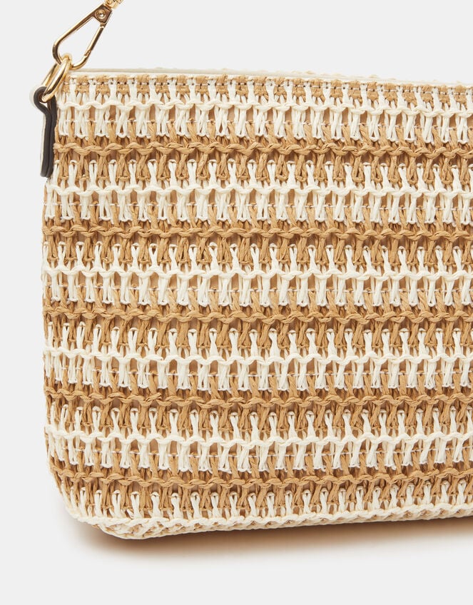Stripe Raffia Crossbody Bag, , large