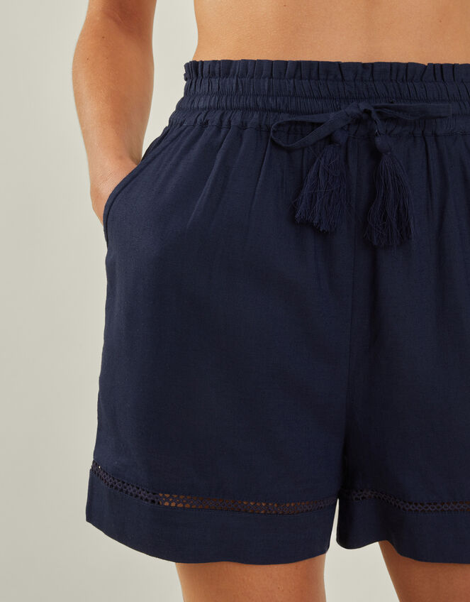 High Waist Beach Shorts, Blue (NAVY), large