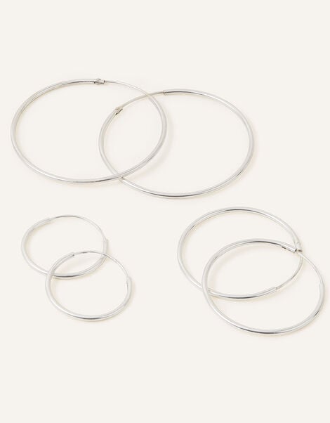 Sterling Silver Hoop Earrings Set of Three, , large
