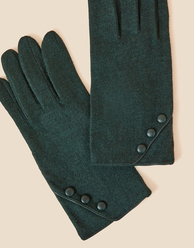 Button Gloves in Wool Blend, Green (GREEN), large