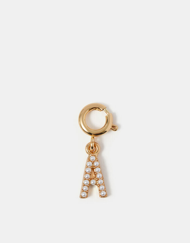 Pearl Initial Jewellery Charm, Gold (GOLD), large