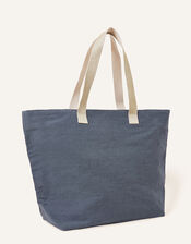 Foil Citrus Print Beach Tote Bag, Blue (NAVY), large