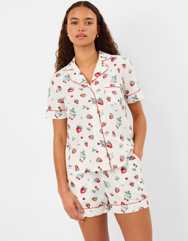 Strawberry Print Short Pyjamas Set, Ivory (IVORY), large