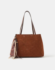 Cutwork Faux Suede Tote Bag, , large