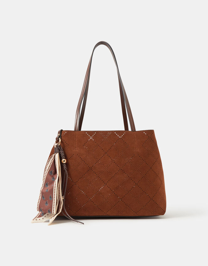 Cutwork Faux Suede Tote Bag, , large