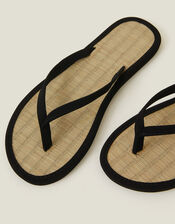 Plain Seagrass Flip Flops, Black (BLACK), large