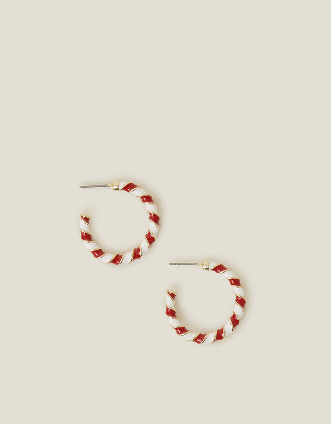 Candy Cane Hoop Earrings, Red (RED), large