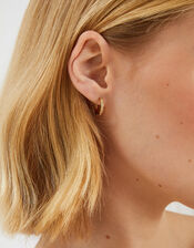 14ct Gold-Plated Pav&eacute; Huggie Hoop Earrings, , large