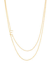Gold-Plated Double Chain Initial Necklace - E, , large