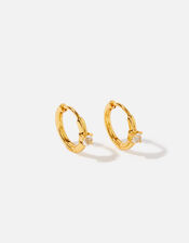 Gold Vermeil White Topaz Stone Hoops, , large