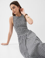 Gingham Print Drop Waist Maxi Dress, Black (BLACK WHITE), large