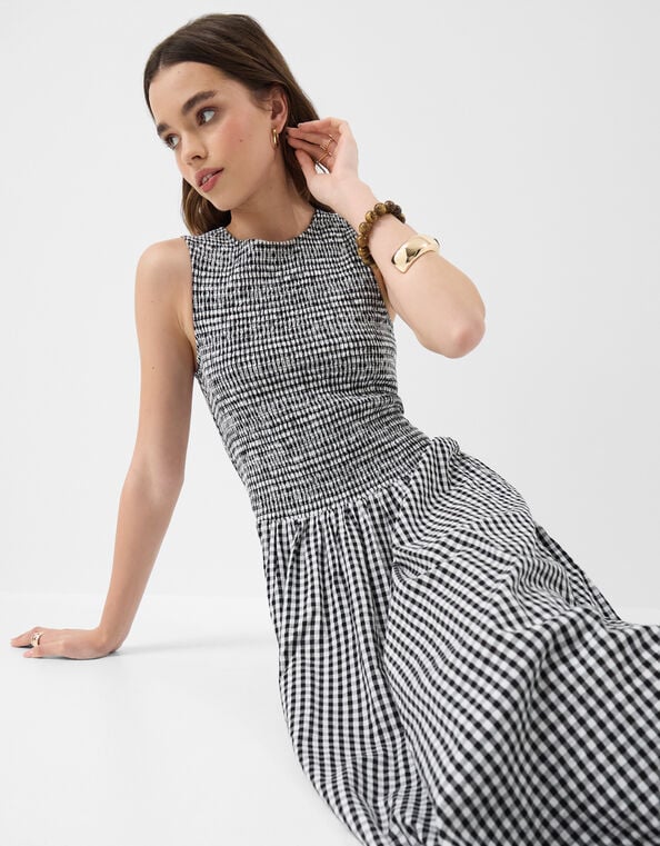 Gingham Print Drop Waist Maxi Dress, Black (BLACK WHITE), large