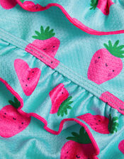 Girls Strawberry Bikini Set, Blue (TURQUOISE), large