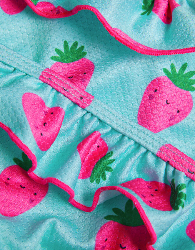 Girls Strawberry Bikini Set, Blue (TURQUOISE), large