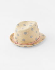Foil Shell Print Trilby Hat, Natural (NATURAL), large