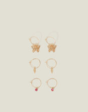 3-Pack Butterfly Leaf Huggie Hoop Earrings, Pink (PINK), large