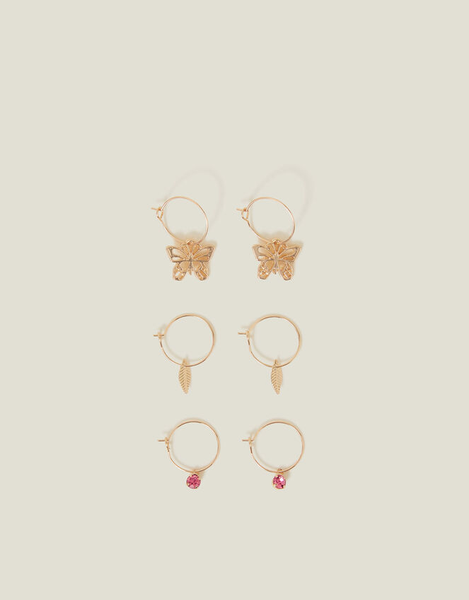 3-Pack Butterfly Leaf Huggie Hoop Earrings, Pink (PINK), large