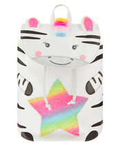 Zoe Zebra Rainbow Glitter Backpack, , large