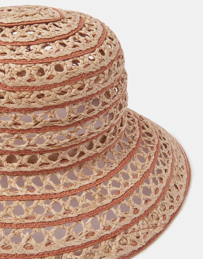 Woven Stripe Straw Bucket Hat, , large