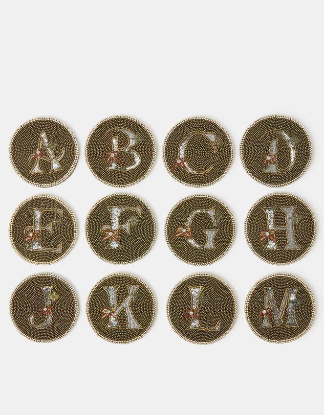 Beaded Initial Coaster, Gold (GOLD), large