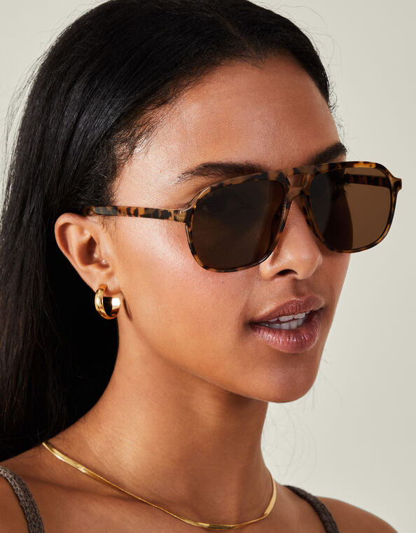 Tortoiseshell Aviator Sunglasses, , large