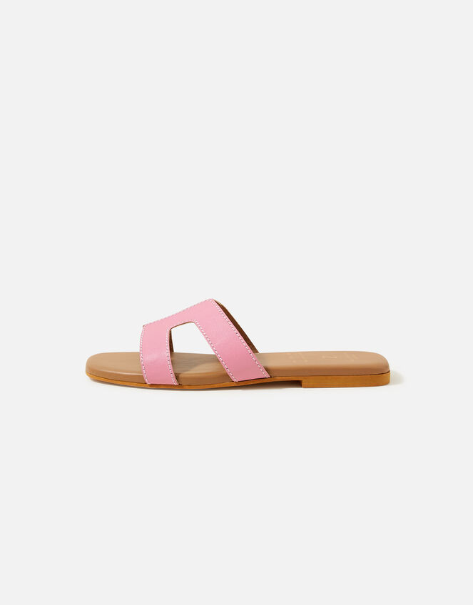 Contrast Stitch Leather Sandals , Pink (PINK), large