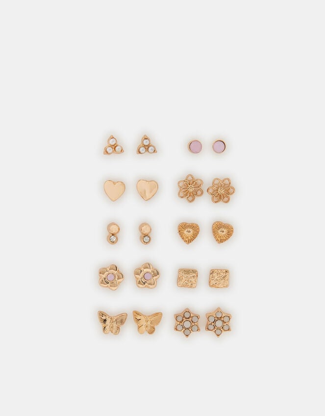 10-Pack Flower Stud Earrings, , large