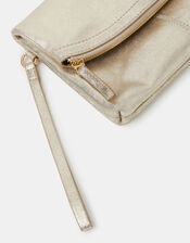Fold-Over Metallic Leather Clutch Bag, , large