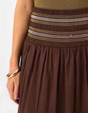 Smocked Cotton Maxi Skirt, Brown (CHOCOLATE), large