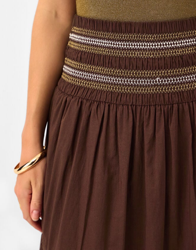 Smocked Cotton Maxi Skirt, Brown (CHOCOLATE), large