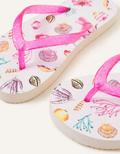 Girls Shell Print Flip Flops, Multi (PASTEL-MULTI), large
