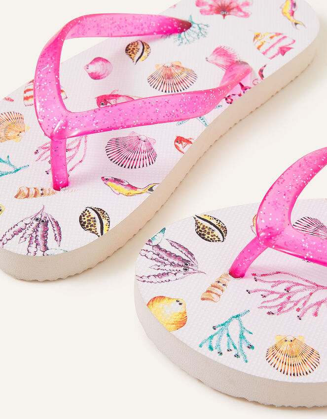 Girls Shell Print Flip Flops, Multi (PASTEL-MULTI), large