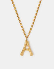 Stainless Steel Bamboo Initial Pendant Necklace, Gold (GOLD), large