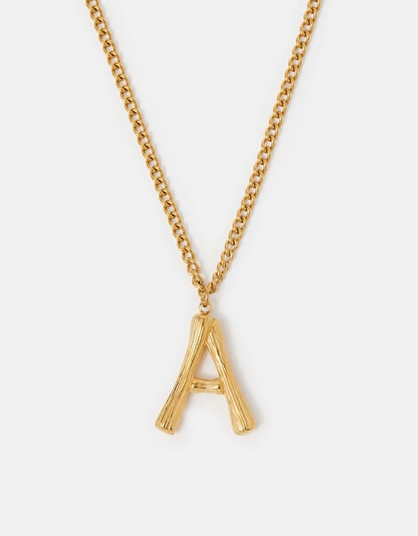 Stainless Steel Bamboo Initial Pendant Necklace, Gold (GOLD), large
