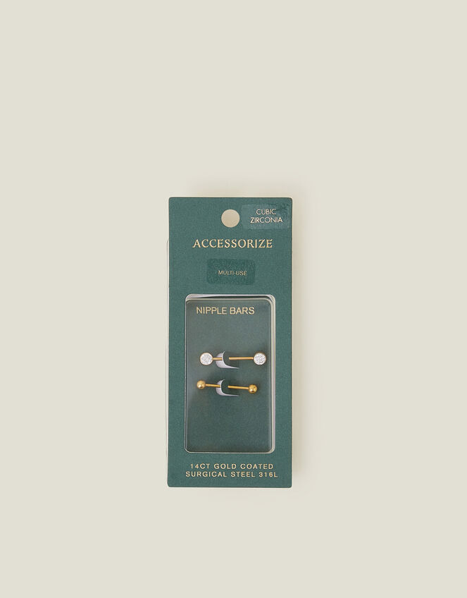 2-Pack 14ct Gold-Plated Surgical Steel Nipple Bars, , large
