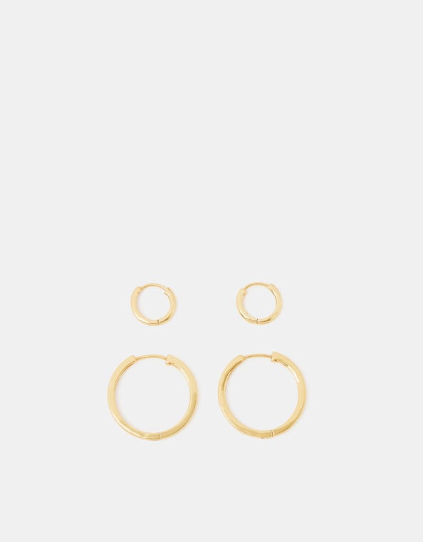 2-Pack 14ct Gold-Plated Hoop Earrings, , large