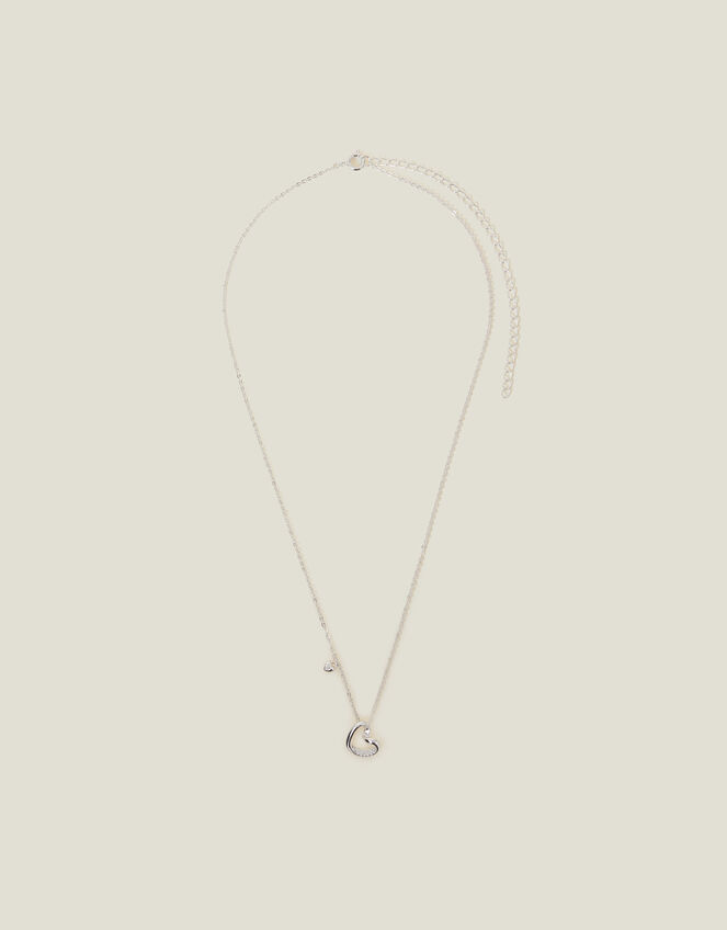 Sterling Silver-Plated Twist Heart Pendant Necklace, , large