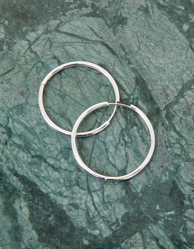Sterling Silver-Plated 4cm Hoops, , large
