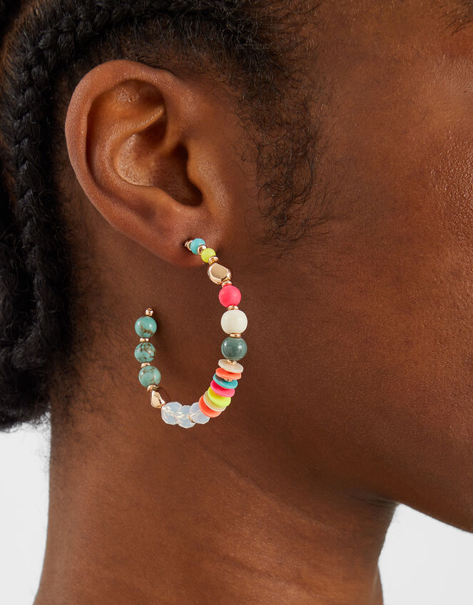 Chunky Beaded Hoop Earrings, , large