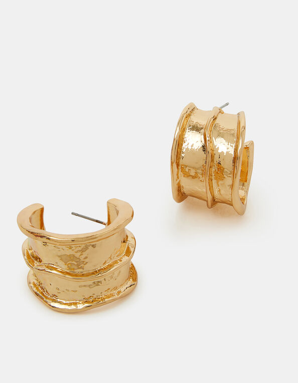 Chunky Ribbed Hoop Earrings Gold, , large